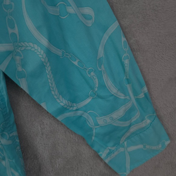 Lauren Ralph Lauren Button Up Shirt Dress Long Sleeve Top Crest Geometric Large - Picture 6 of 15